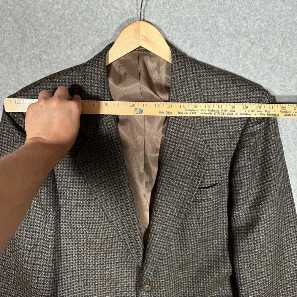 VTG Oscar de la Renta Mens Brown Houndstooth Wool Blazer Sport Coat 44R